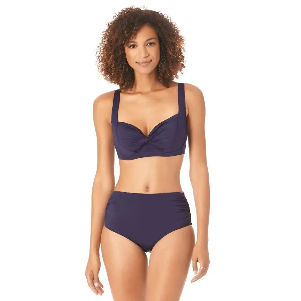 Anne Cole NWT size 34C/36B navy blue retro underwire swim bikini top